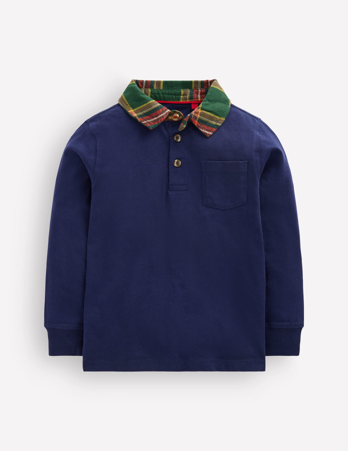 Langärmliges, elegantes Polohemd-Schuluniform-Navy/Grün, Kariert - Image 1