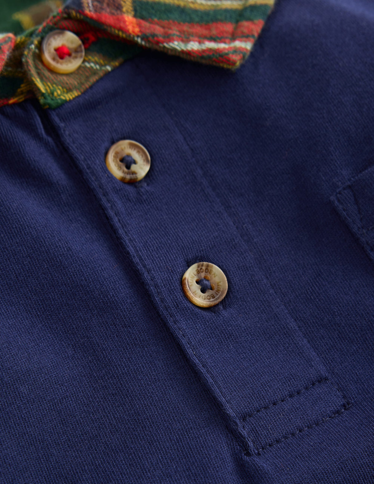 Langärmliges, elegantes Polohemd-Schuluniform-Navy/Grün, Kariert - Image 3