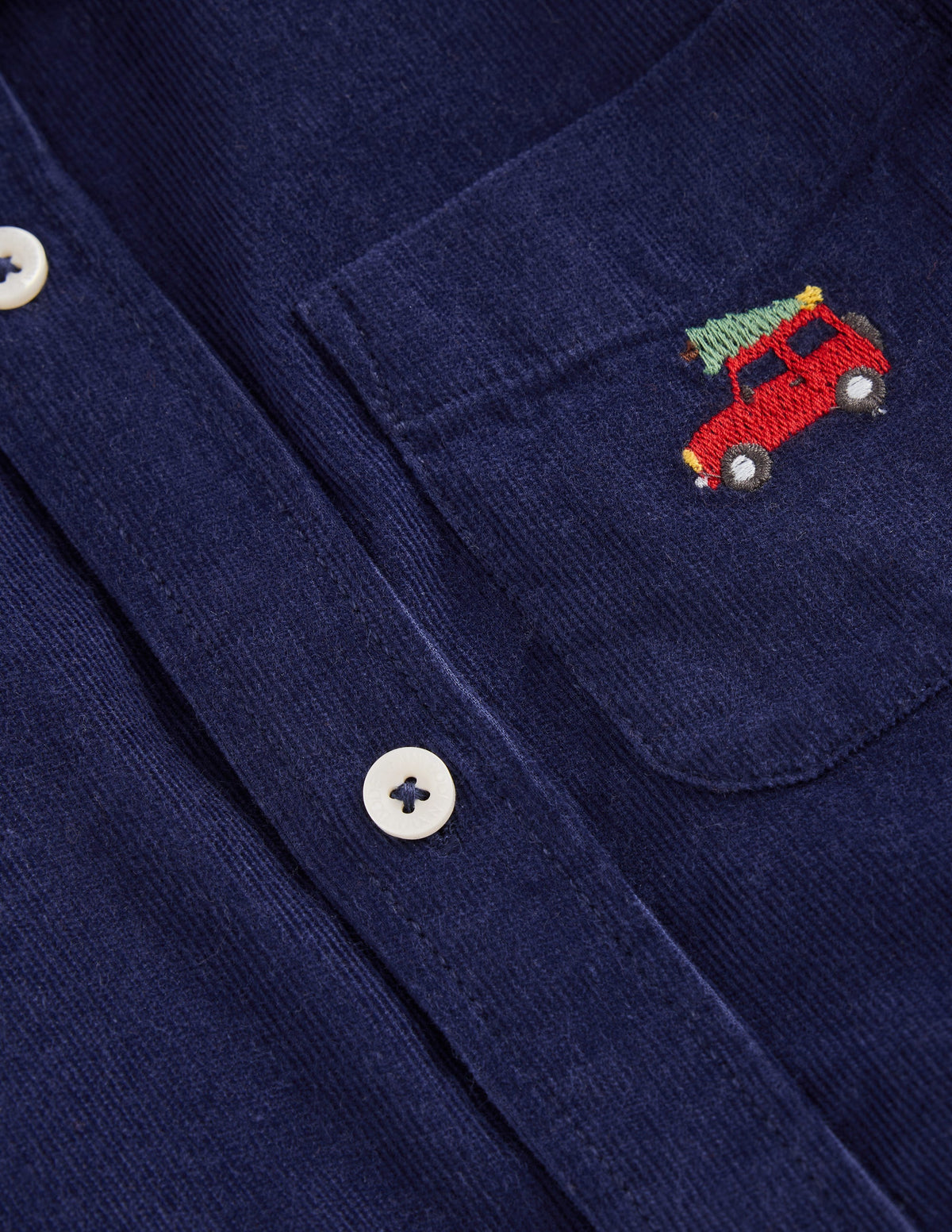 Chemise brodée en velours côtelé-Bleu marine universitaire - Image 3