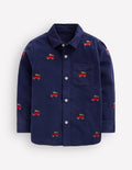 Chemise brodée en velours côtelé-Bleu marine universitaire