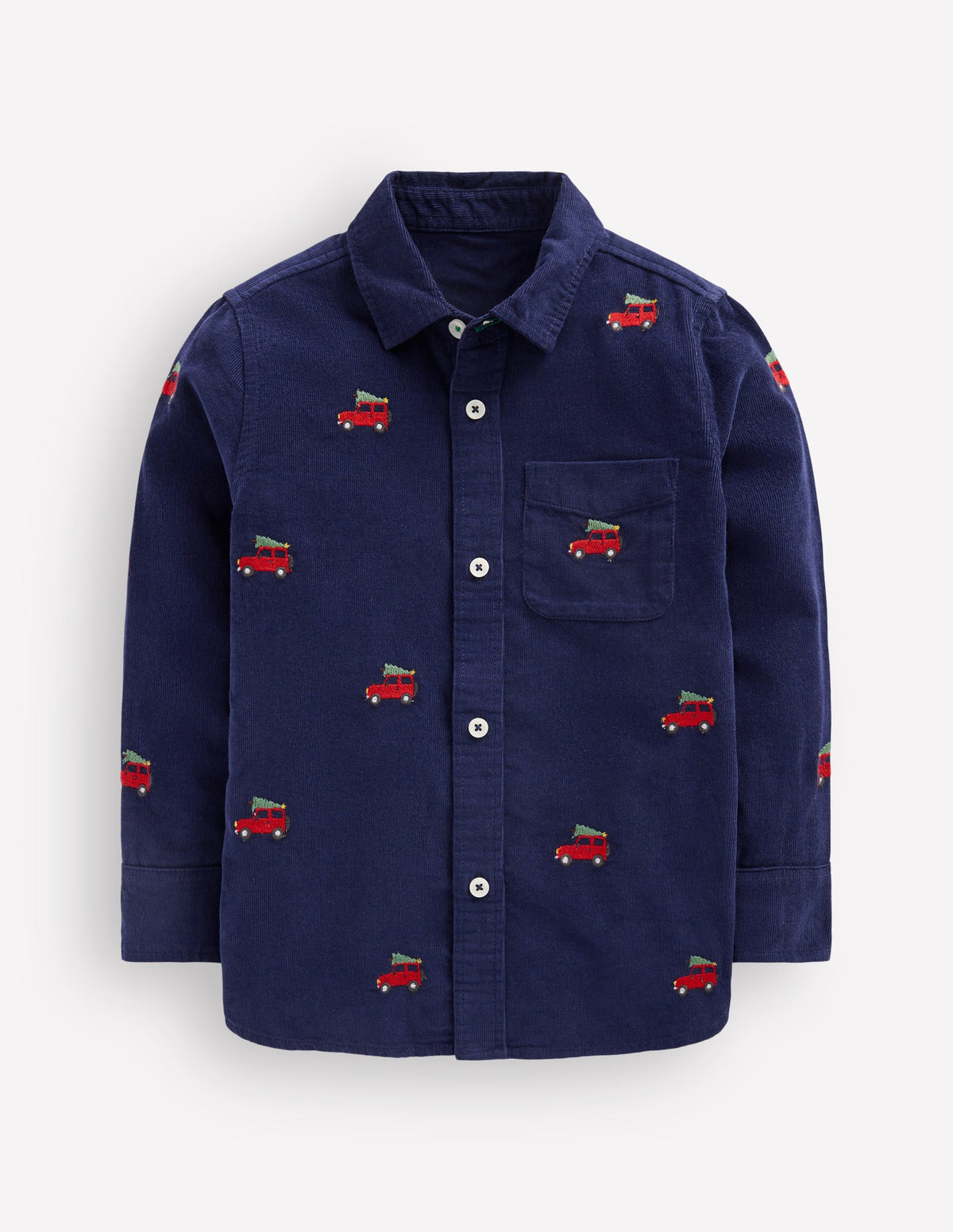 Chemise brodée en velours côtelé-Bleu marine universitaire - Image 1