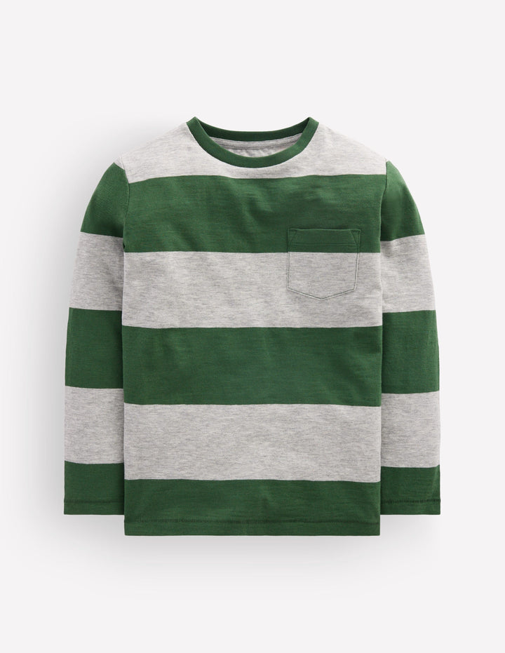 T-shirt pour tous les jours à manches longues-Vert chasseur/gris chiné