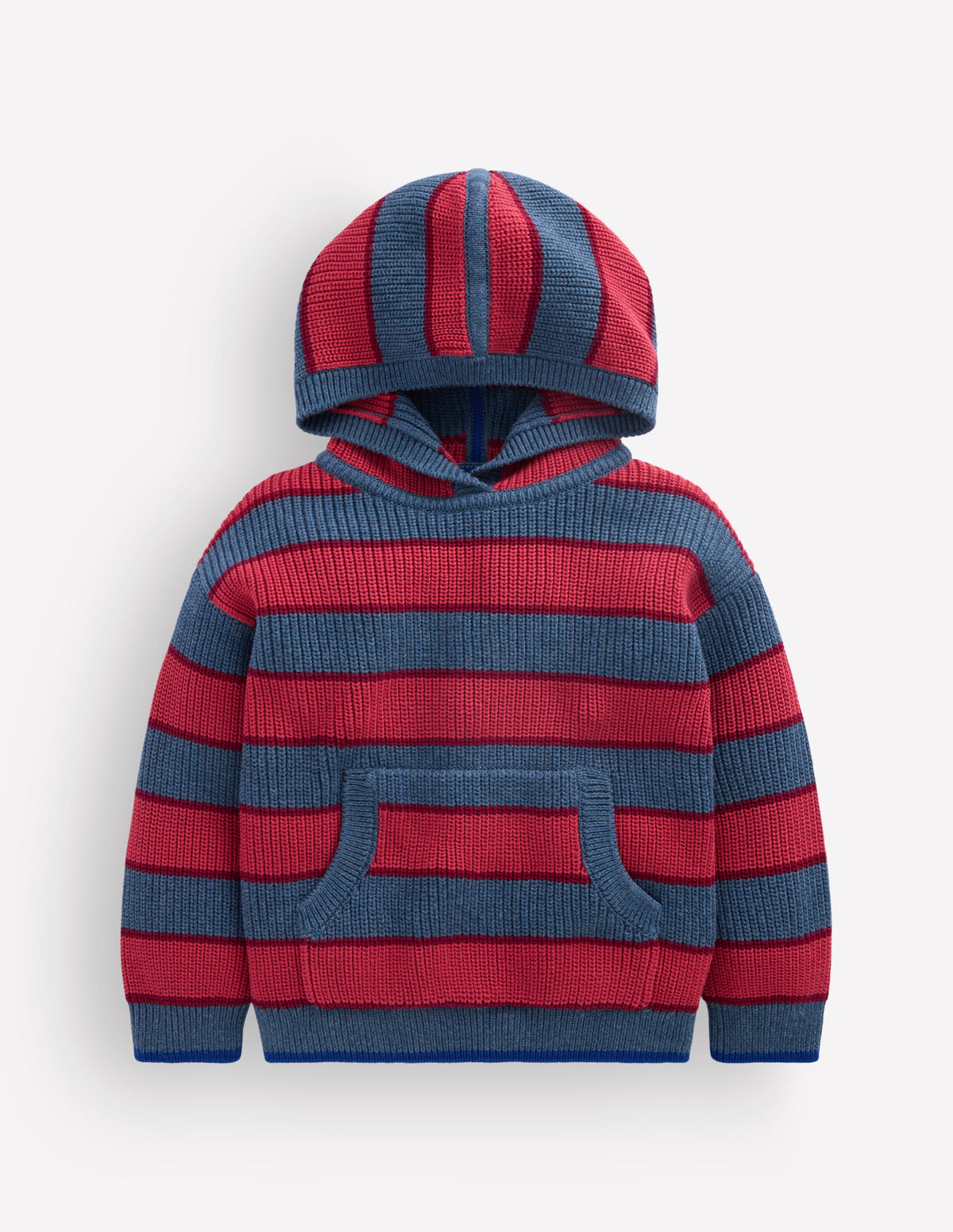 Grobstrick-Kapuzenpullover aus Baumwolle-Denim-Blau mit Streifen-1