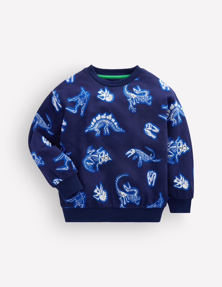 Im Dunkeln leuchtendes Sweatshirt-Schuluniform-Marineblau Dino