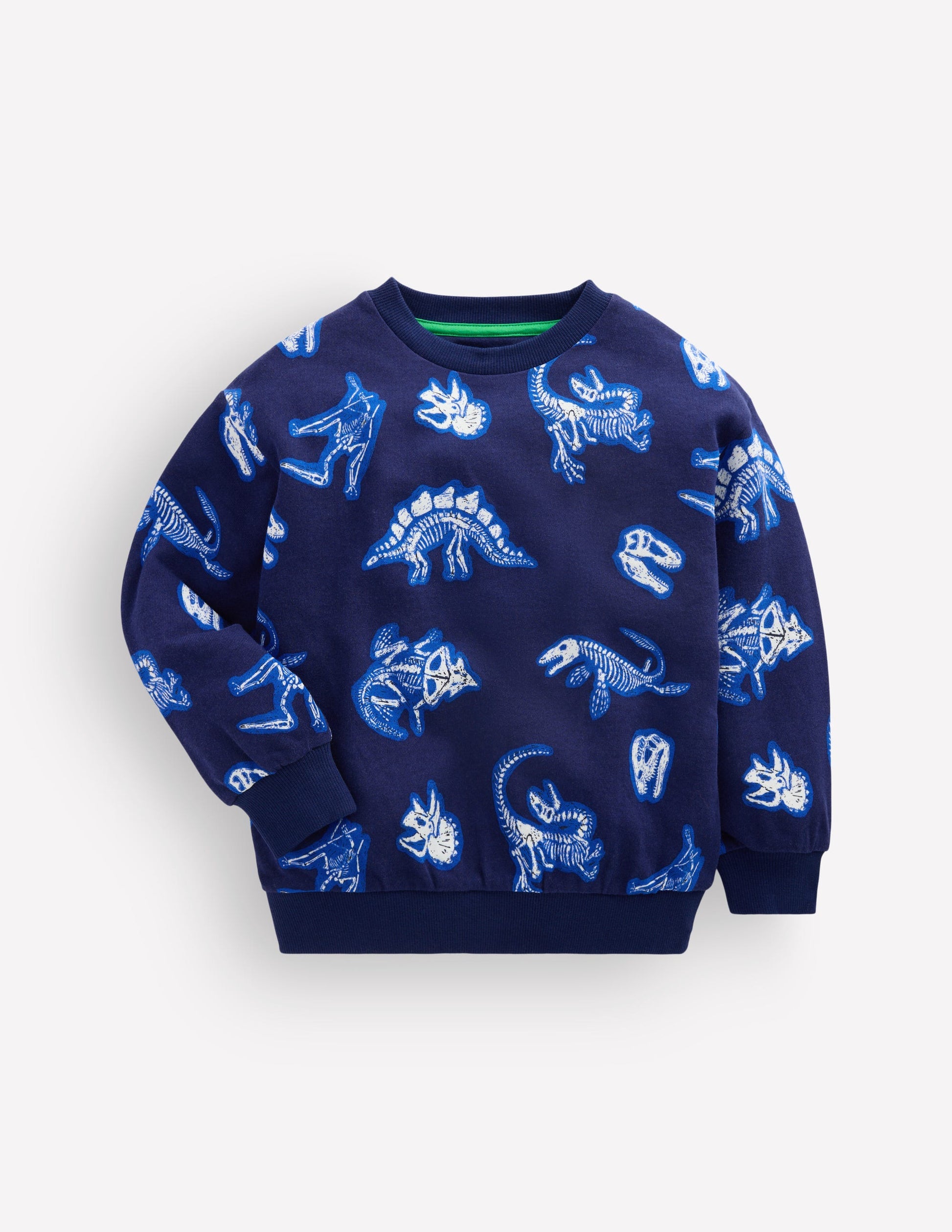Im Dunkeln leuchtendes, bedrucktes Sweatshirt-Schuluniform-Marineblau Dino-1