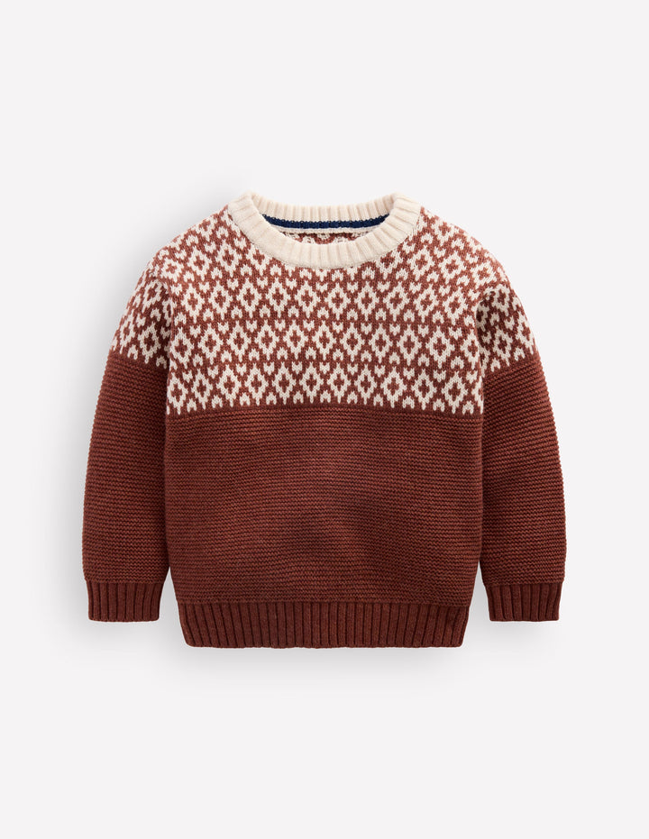 Pull décontracté à motif jacquard-Auburn chiné