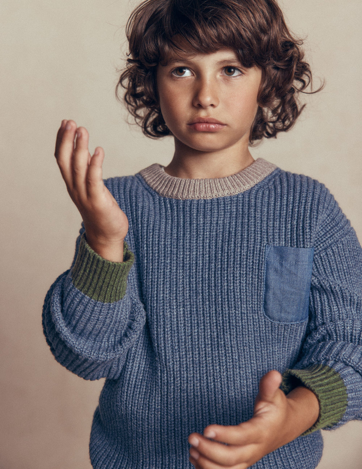 Pullover in Blockfarben-Marineblau Meliert - Image 3