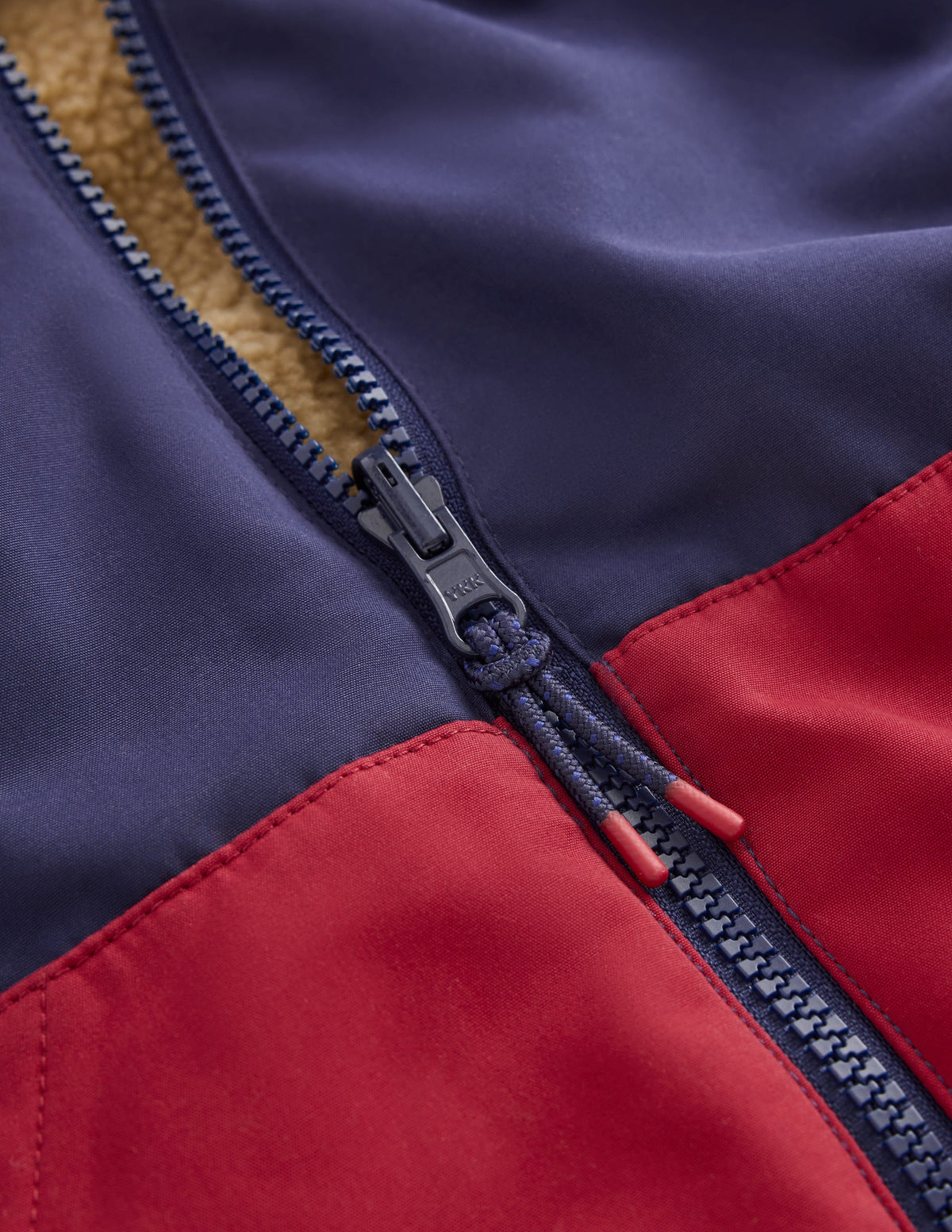 Wendbare Teddyfell-Bomberjacke-BLAU und ROT COLOR BLOCKING-3