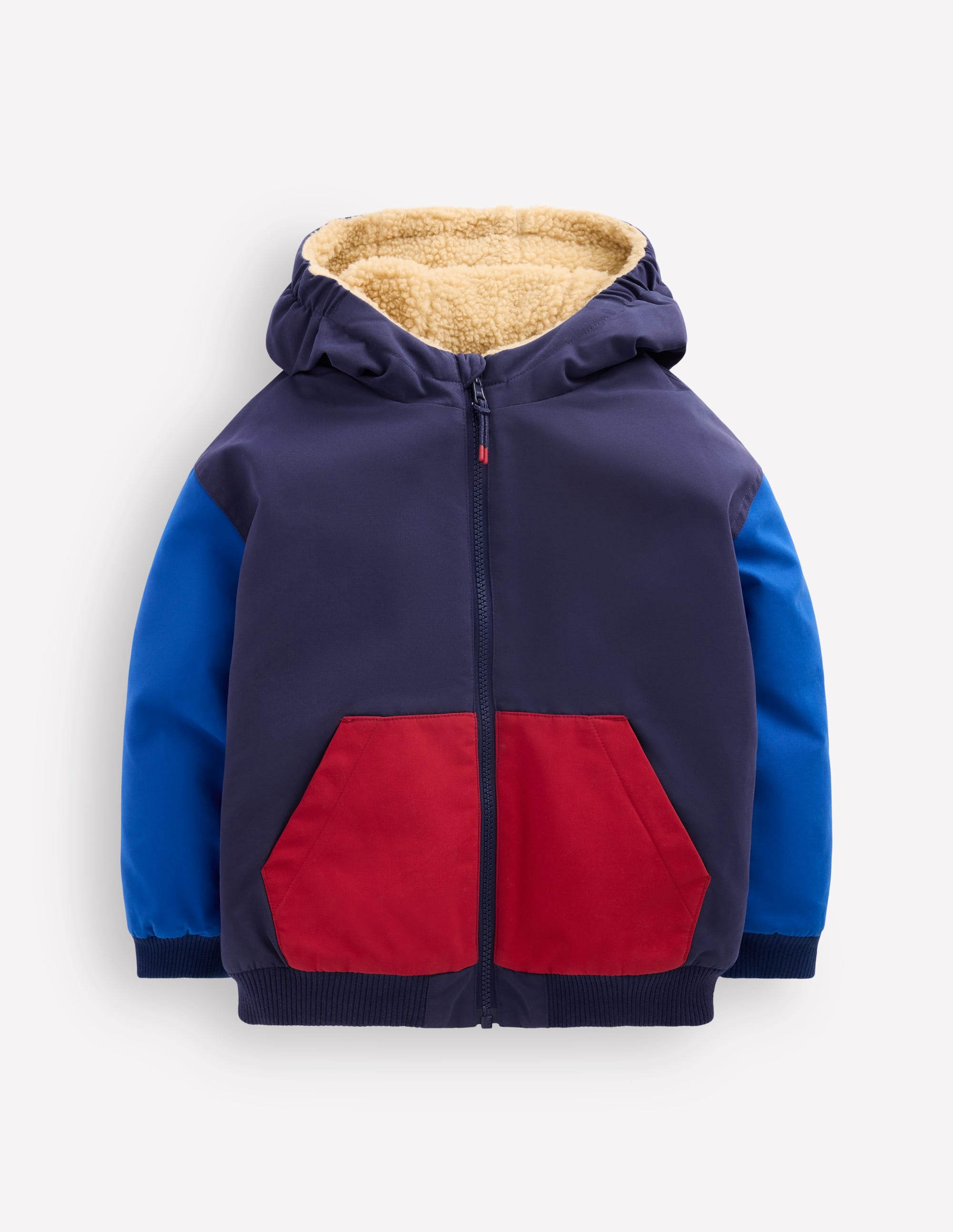 Wendbare Teddyfell-Bomberjacke-BLAU und ROT COLOR BLOCKING - Image 1