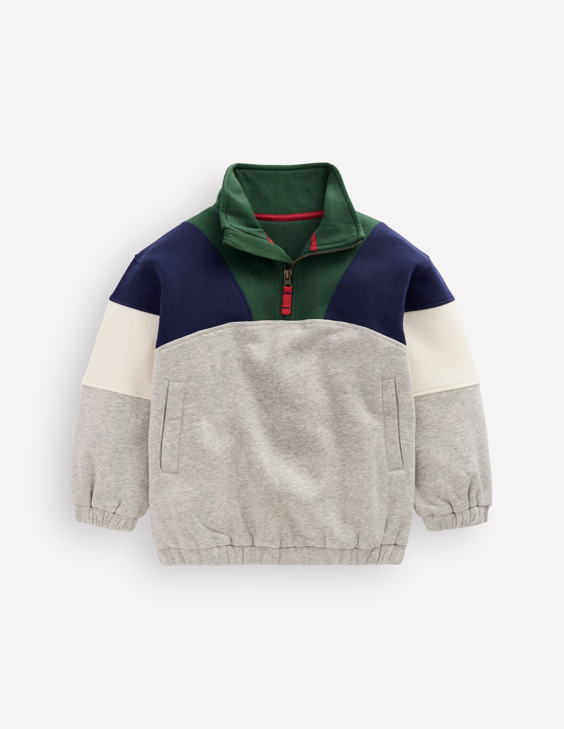 Sweatshirt mit Halbreißverschluss-Dunkelgrau, Blockfarben-1