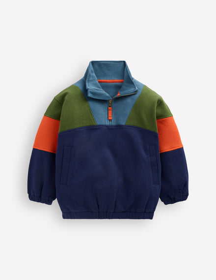 Sweatshirt mit Halbreißverschluss-Braunschweigisches Grün Color Blocking