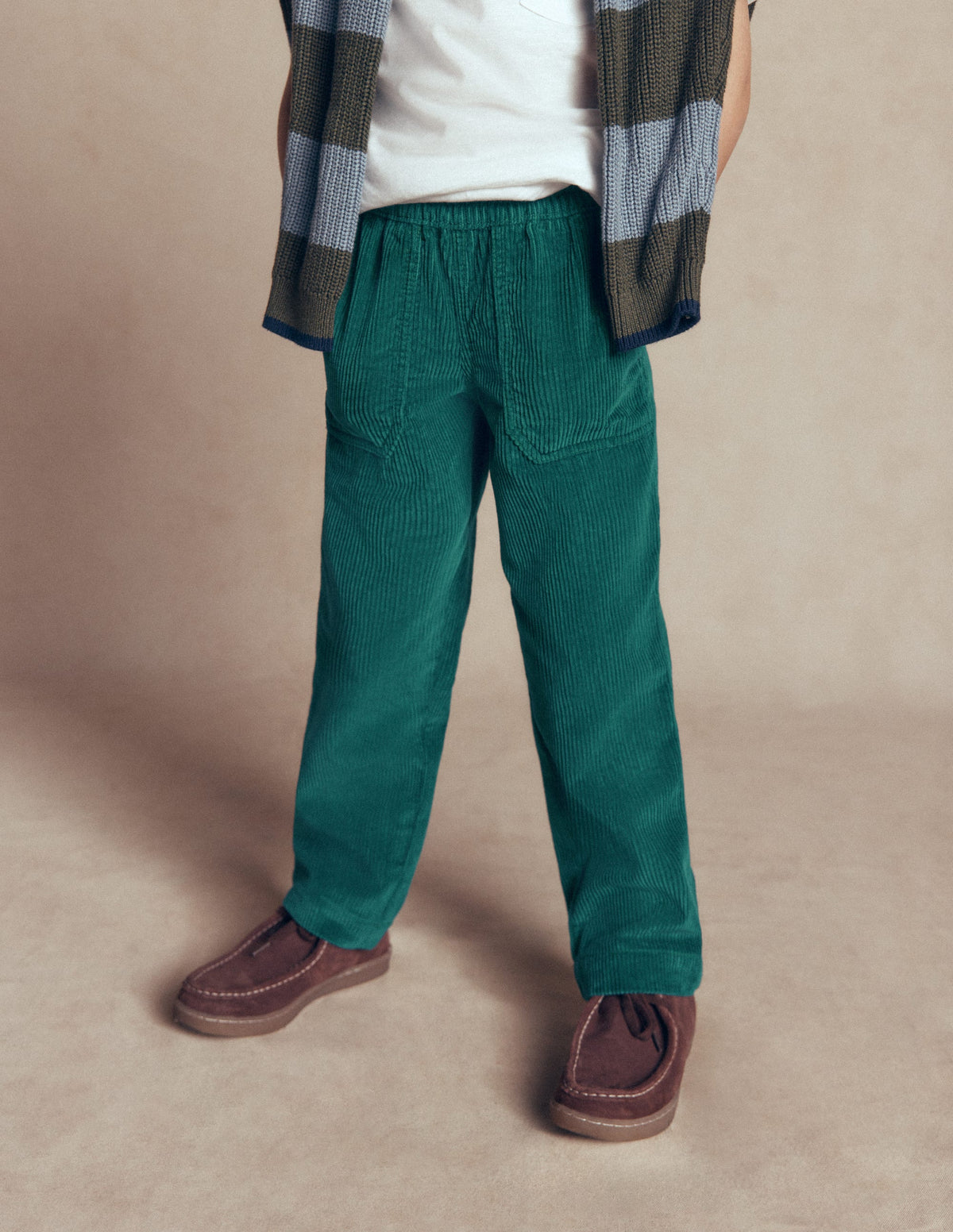 Pantalon à enfiler en velours côtelé-Vert canard - Image 2