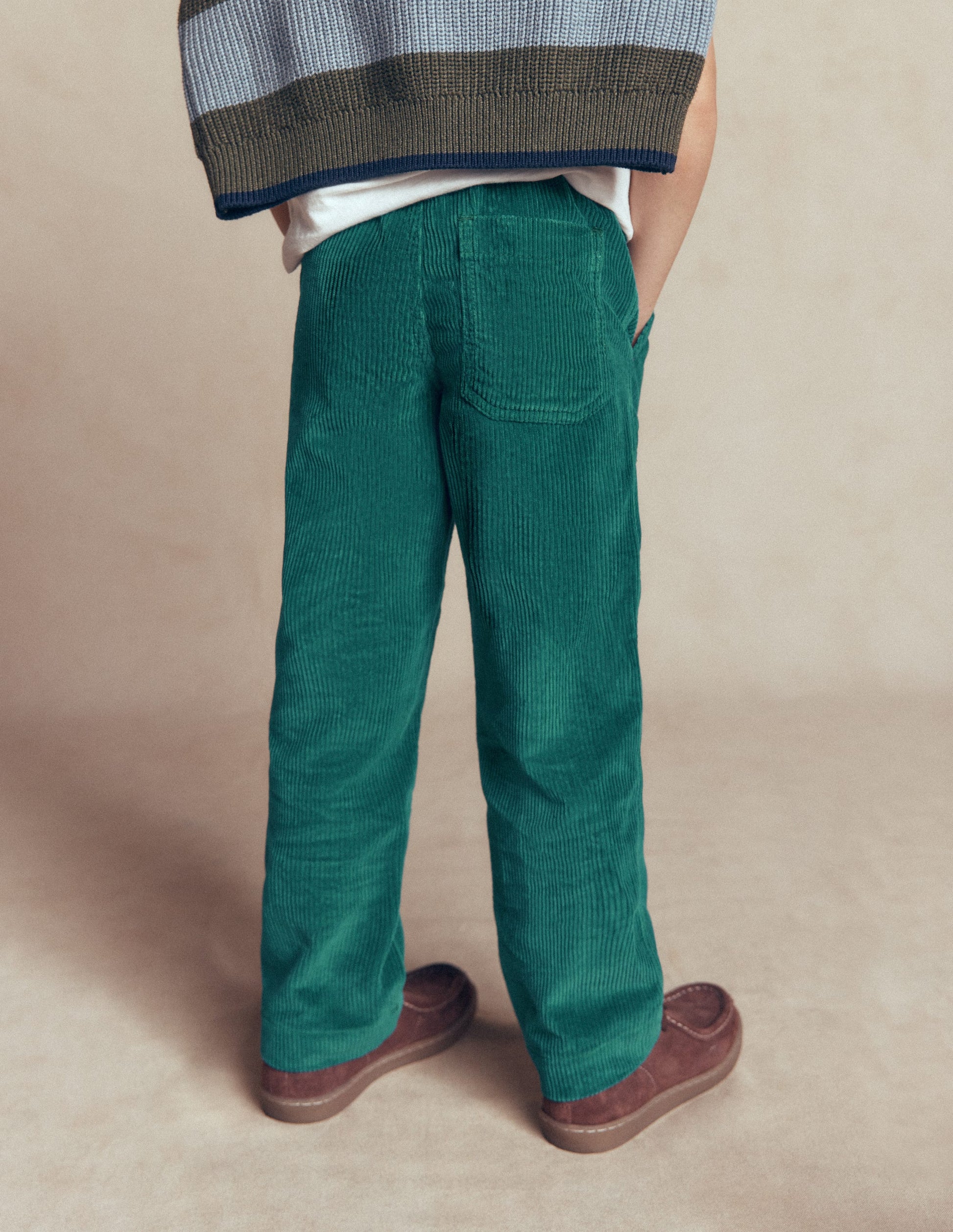 Pantalon à enfiler en velours côtelé-Vert canard-3
