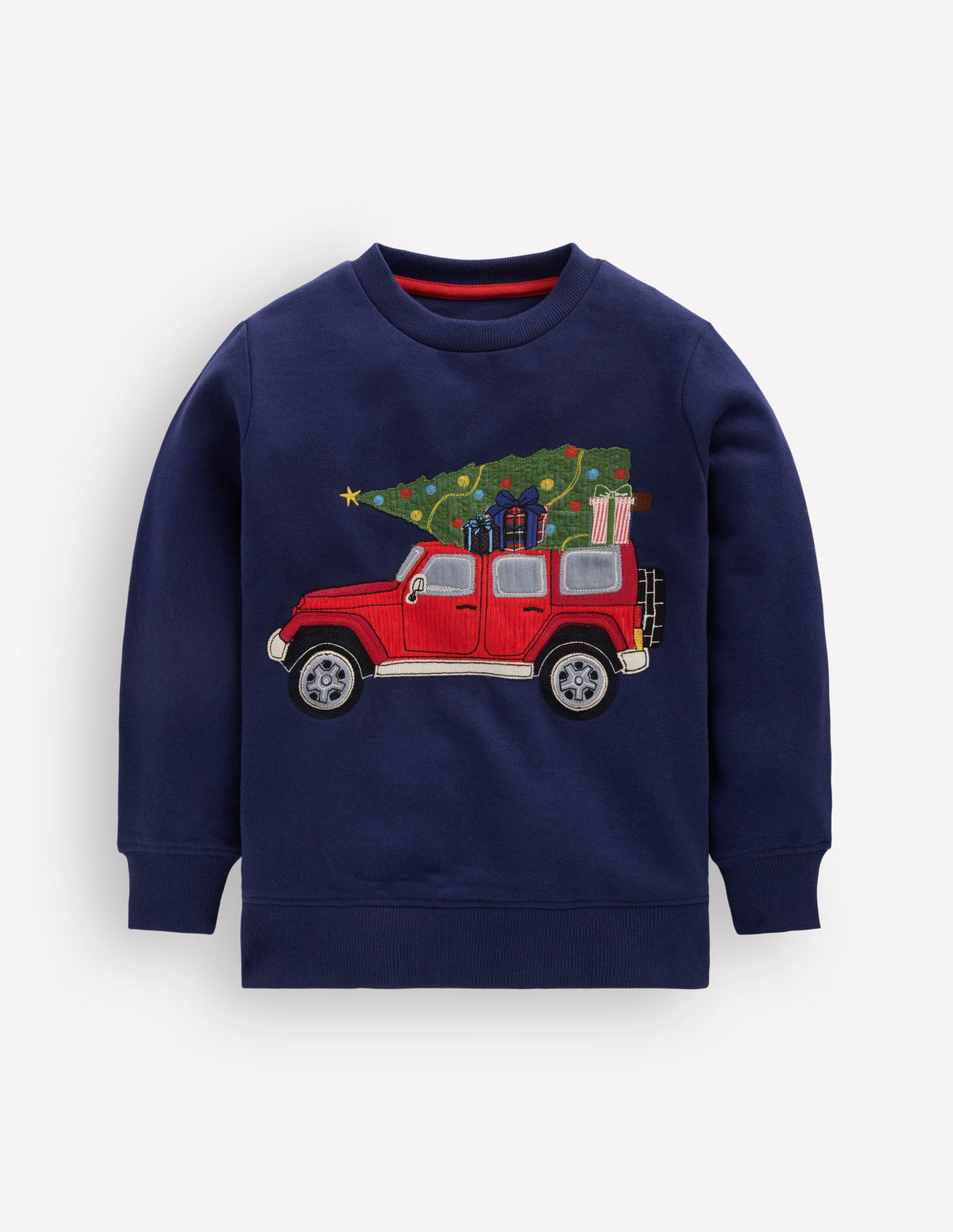 Sweatshirt mit Applikation-Schuluniform-Marineblau, Weihnachtsauto - Image 1