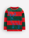 Gestreiftes Langarmshirt mit Ziernaht-Rentier