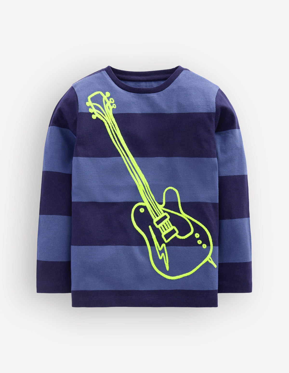 Striped Stitch Detail T-Shirt-Blue Stripe, Guitar - Image 1