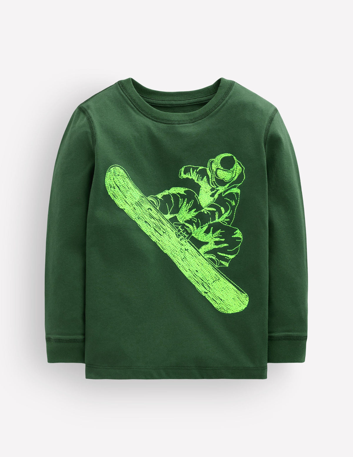 Langarmshirt mit neonfarbenem Superstitch-Design-Jägergrün Snowboard-1