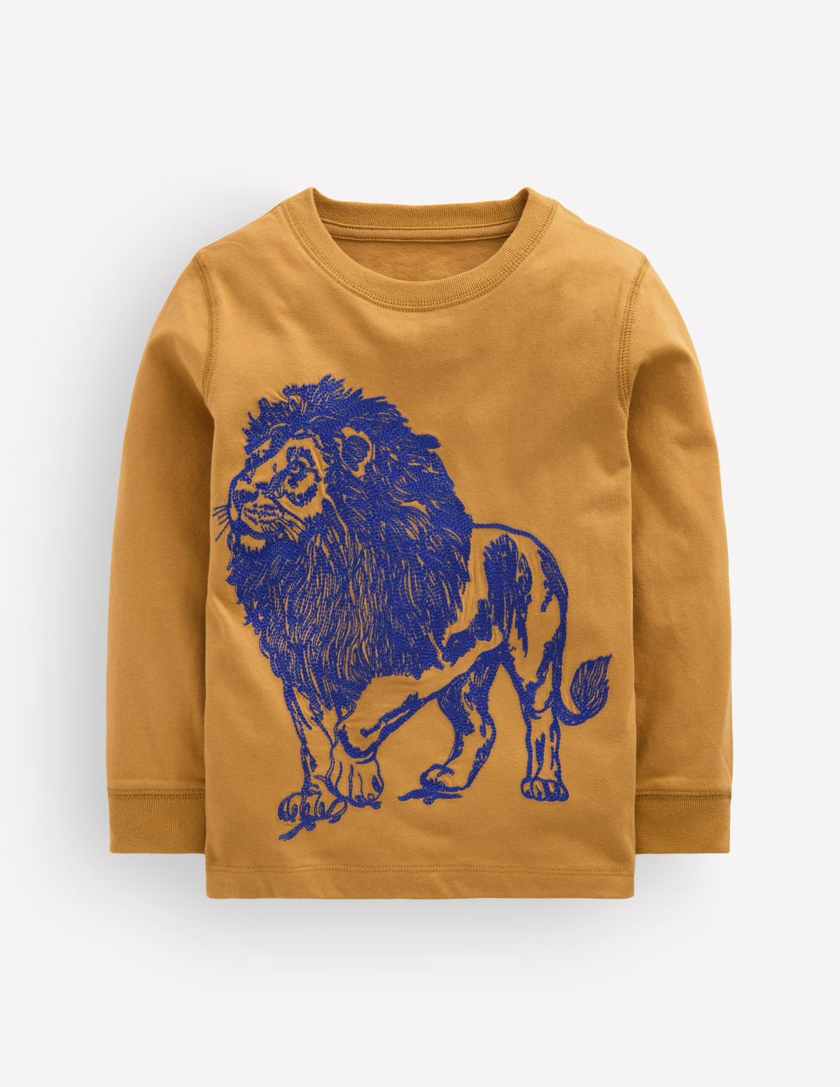 Langarmshirt mit neonfarbenem Superstitch-Design-Goldenes Weizengelb Löwe - Image 1