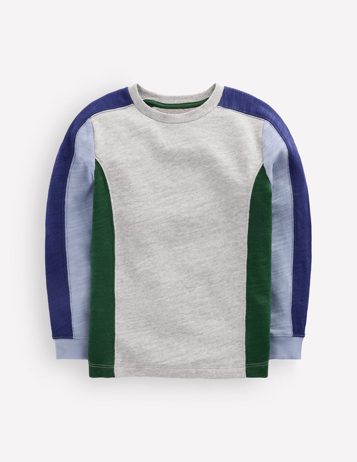 Mittelschweres Langarmshirt mit Color Blocking-Dunkelgrau, Blockfarben