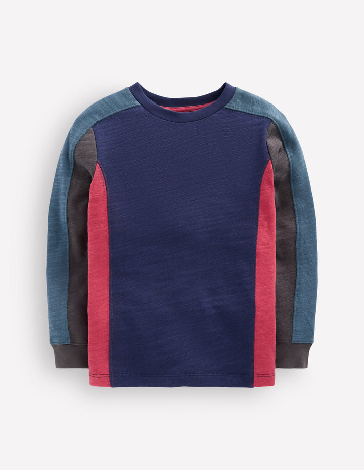 Mittelschweres Langarmshirt mit Color Blocking-College Marineblau Blockfarben