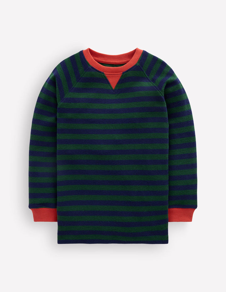 Gemütlicher, texturierter Raglanpullover-Waldgrün/Schuluniform-Marineblau