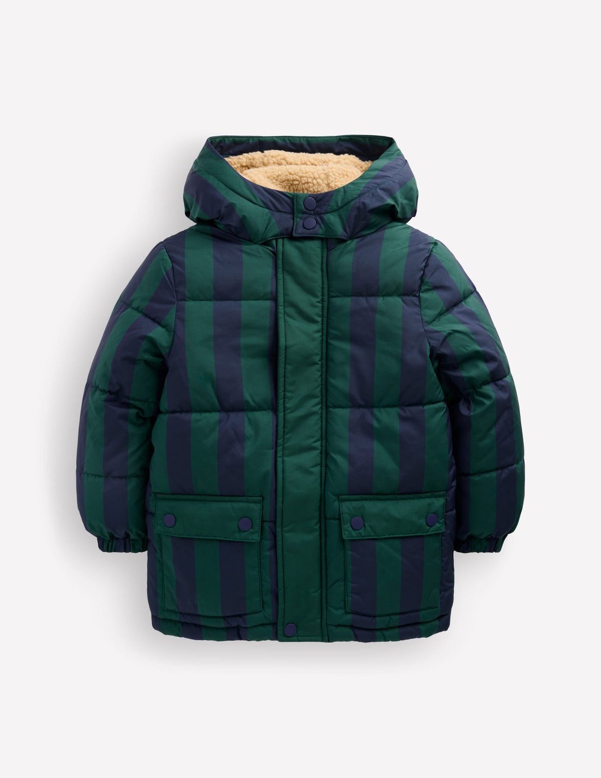 Mittellange wattierte Jacke-Grün/Marineblau gestreift-2