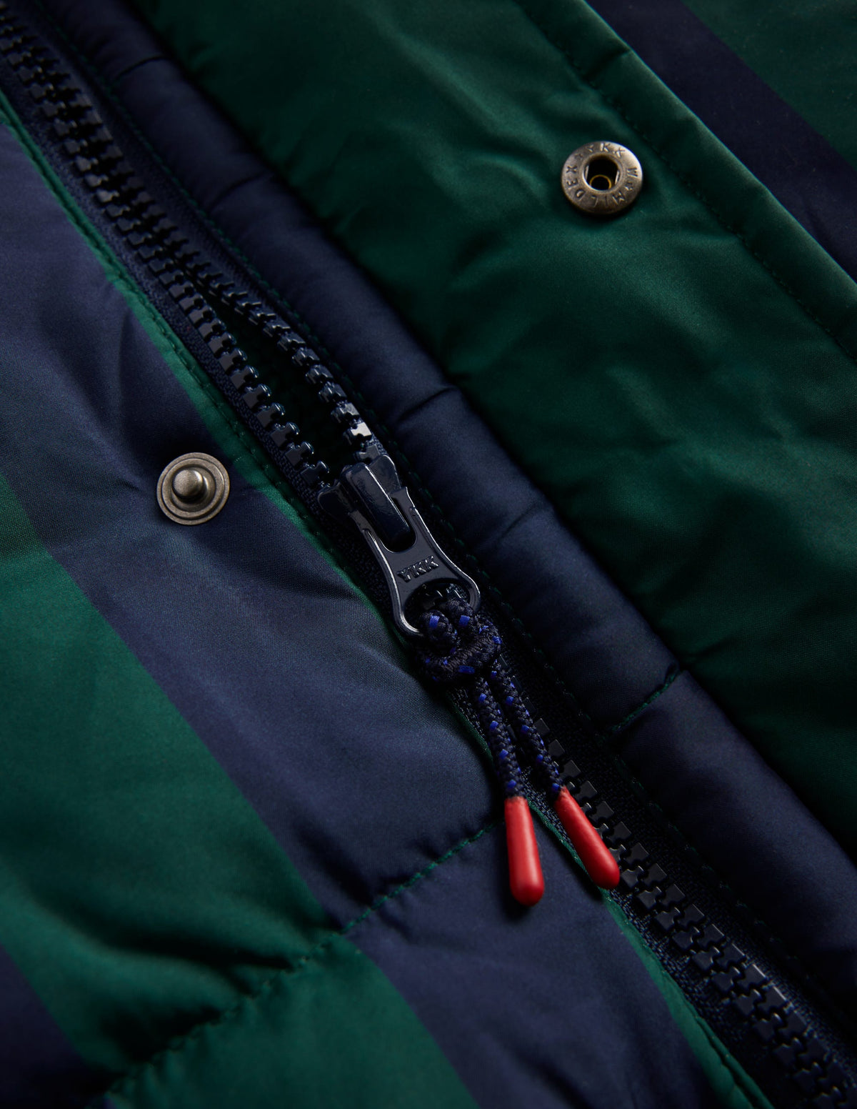 Mittellange wattierte Jacke-Grün/Marineblau gestreift-4