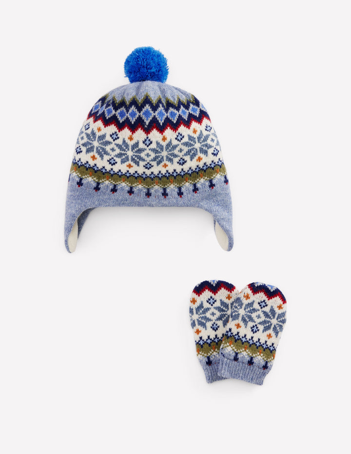 Fair-Isle-Strickset für Babys-Blau Meliert Schneeflocke