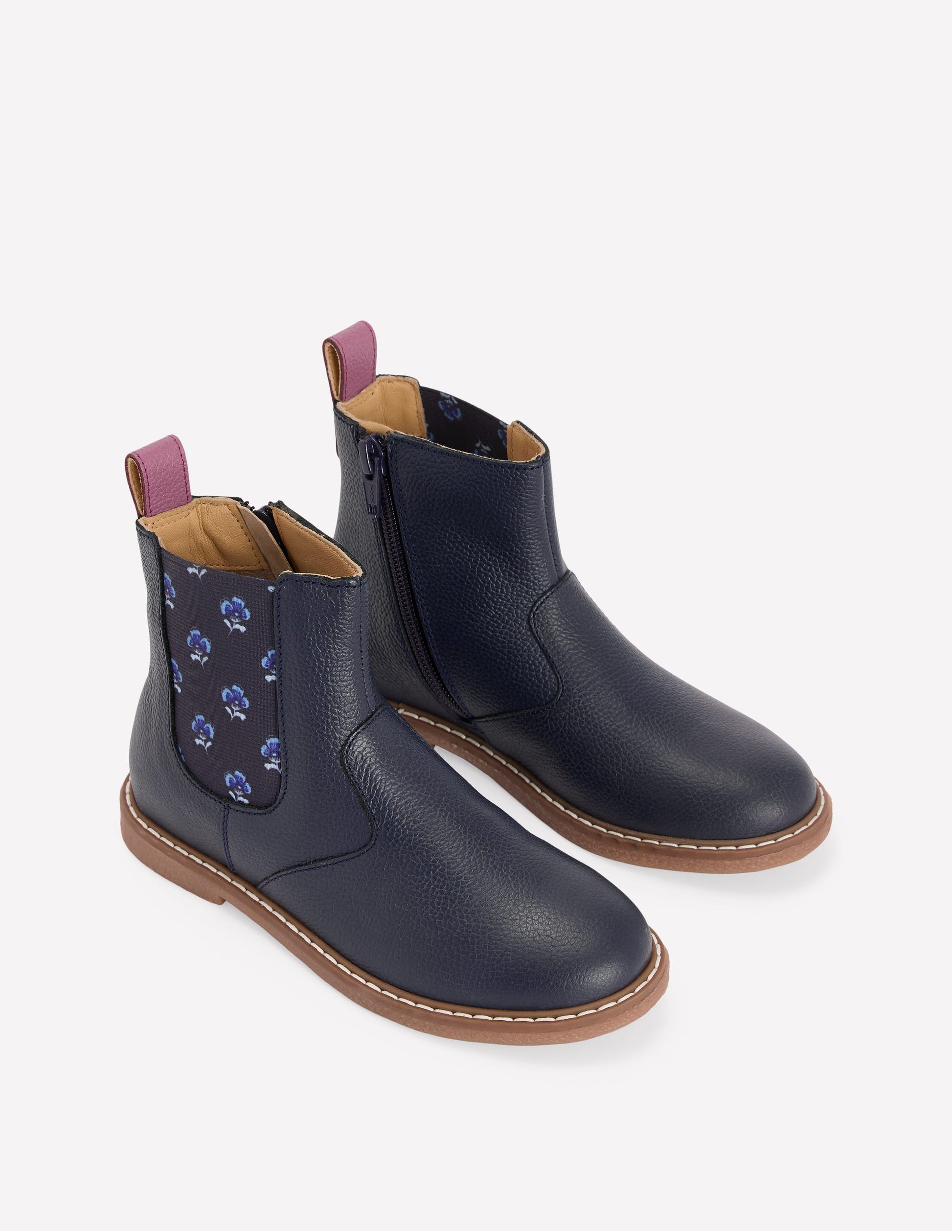 Leather Chelsea Boots-Navy Floral-2