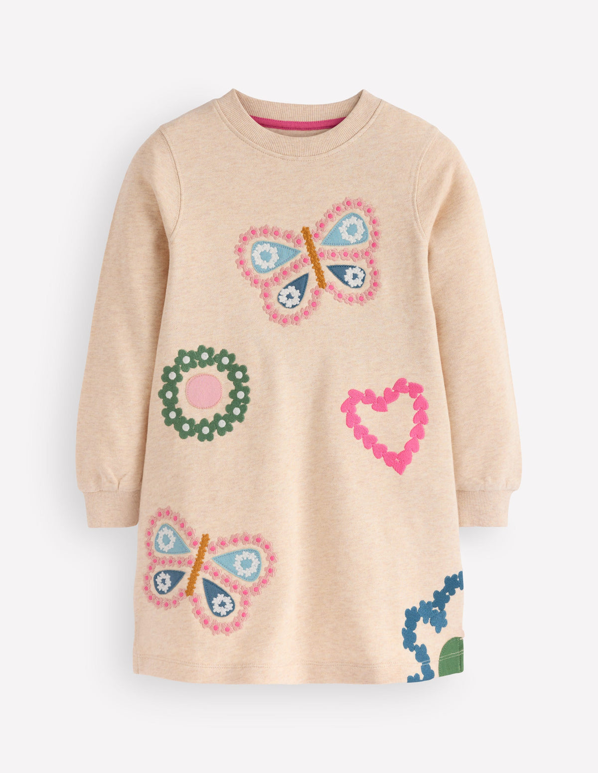 Ida Sweatshirtkleid mit Applikation-Haferbeige Schmetterlinge-1