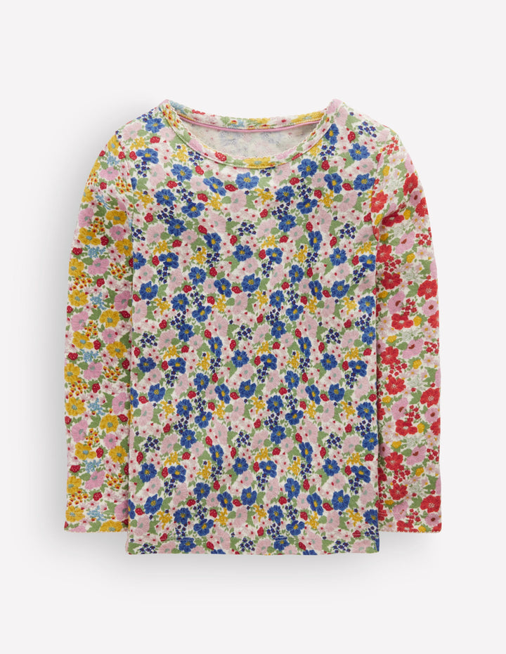 Top manches longues en pointelle-Motif floral pêle-mêle