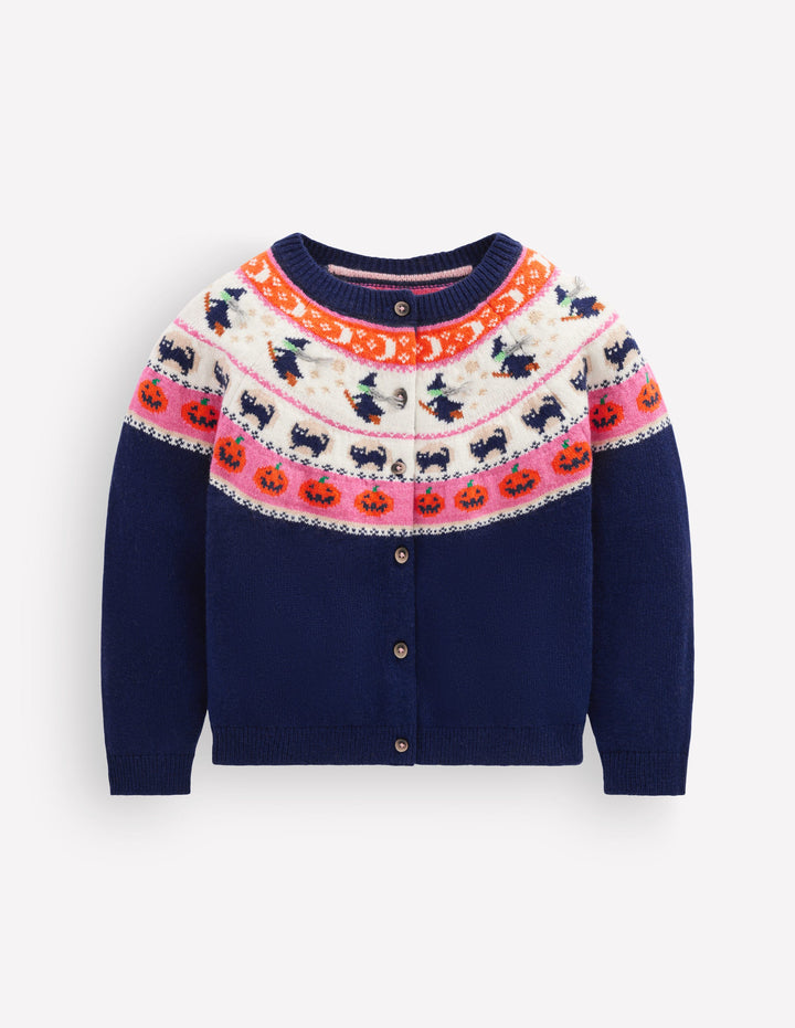 Edie Fair-Isle-Strickjacke-Schuluniform-Marineblau Halloween