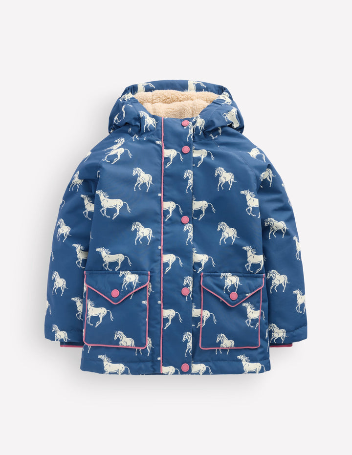 Anorak mit Sherpa-Futter-Turmalinblau Kleine Pferde