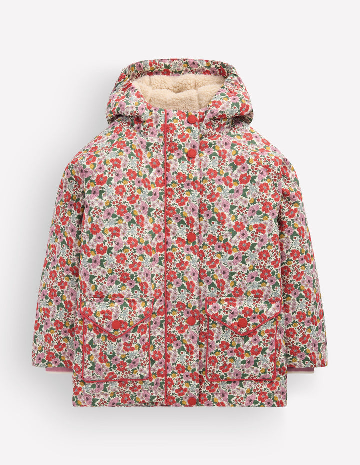 Anorak mit Sherpa-Futter-Sanftes Cremeweiß Gartenblumenbeet