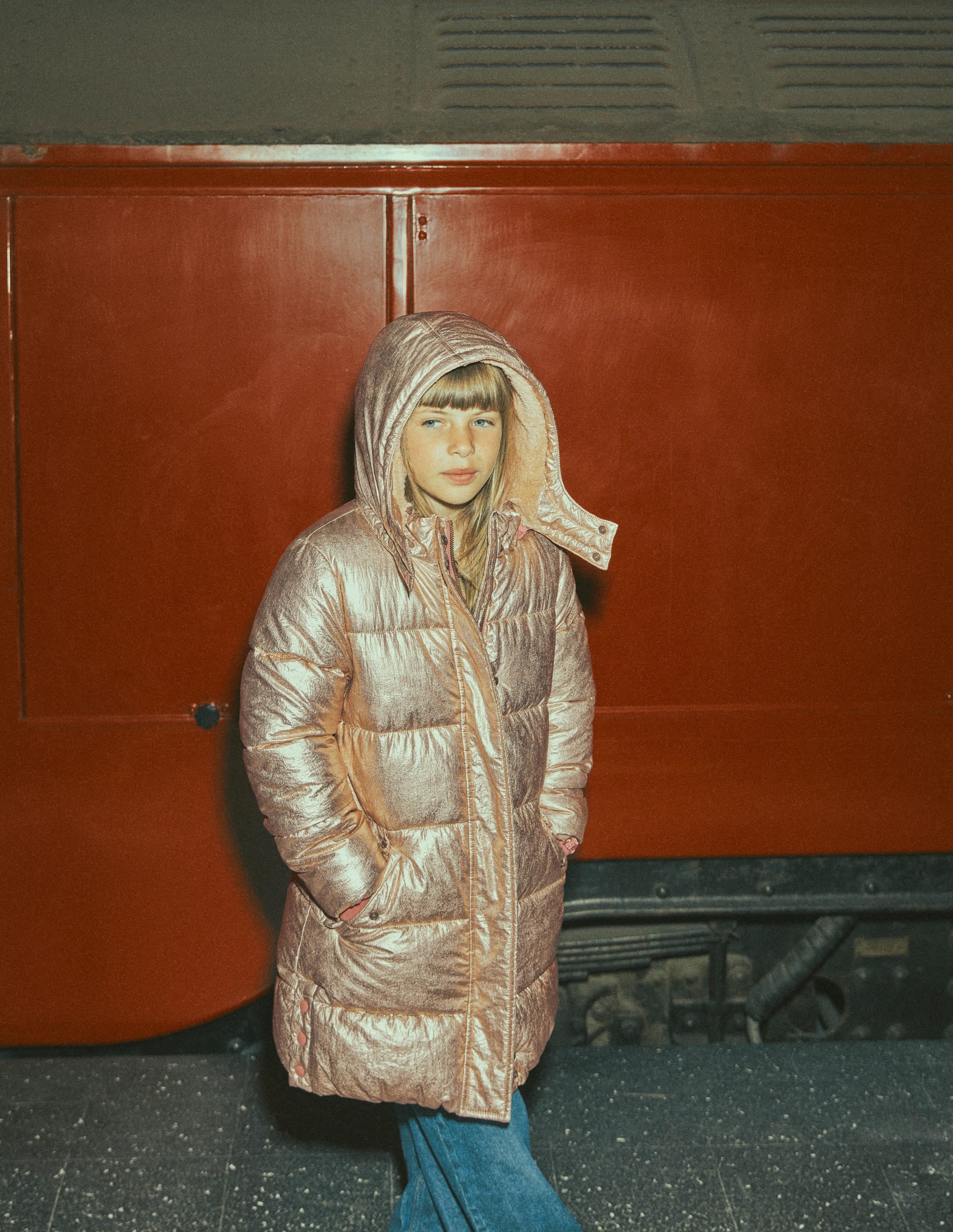 Wattierte Jacke in langer Form-Antikes Messing - Image 1