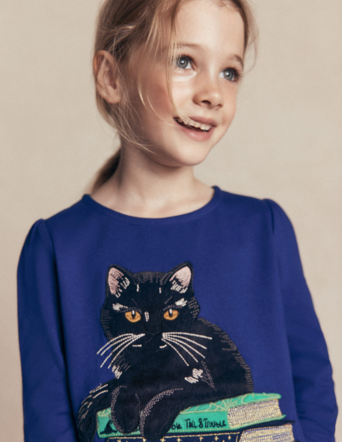 Langarmshirt mit Puffärmeln und Applikation-Leuchtendes Blau Katze-2