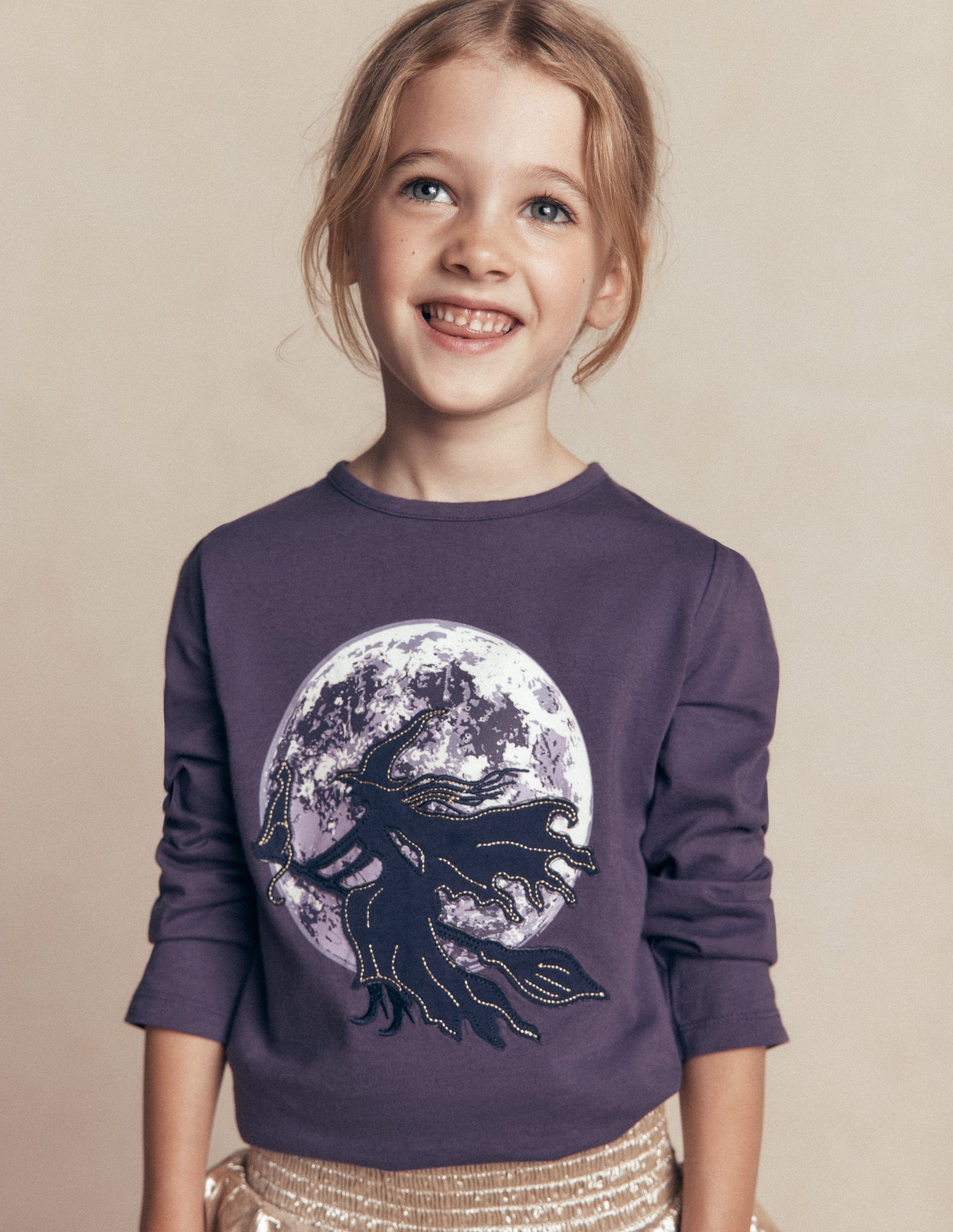 Langarmshirt mit Puffärmeln und Applikation-Mystisches Violett Hexen-1