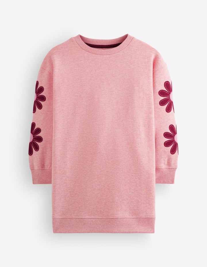 Lockeres Ami Sweatshirt-Kleid-Rosa Blumenstickerei