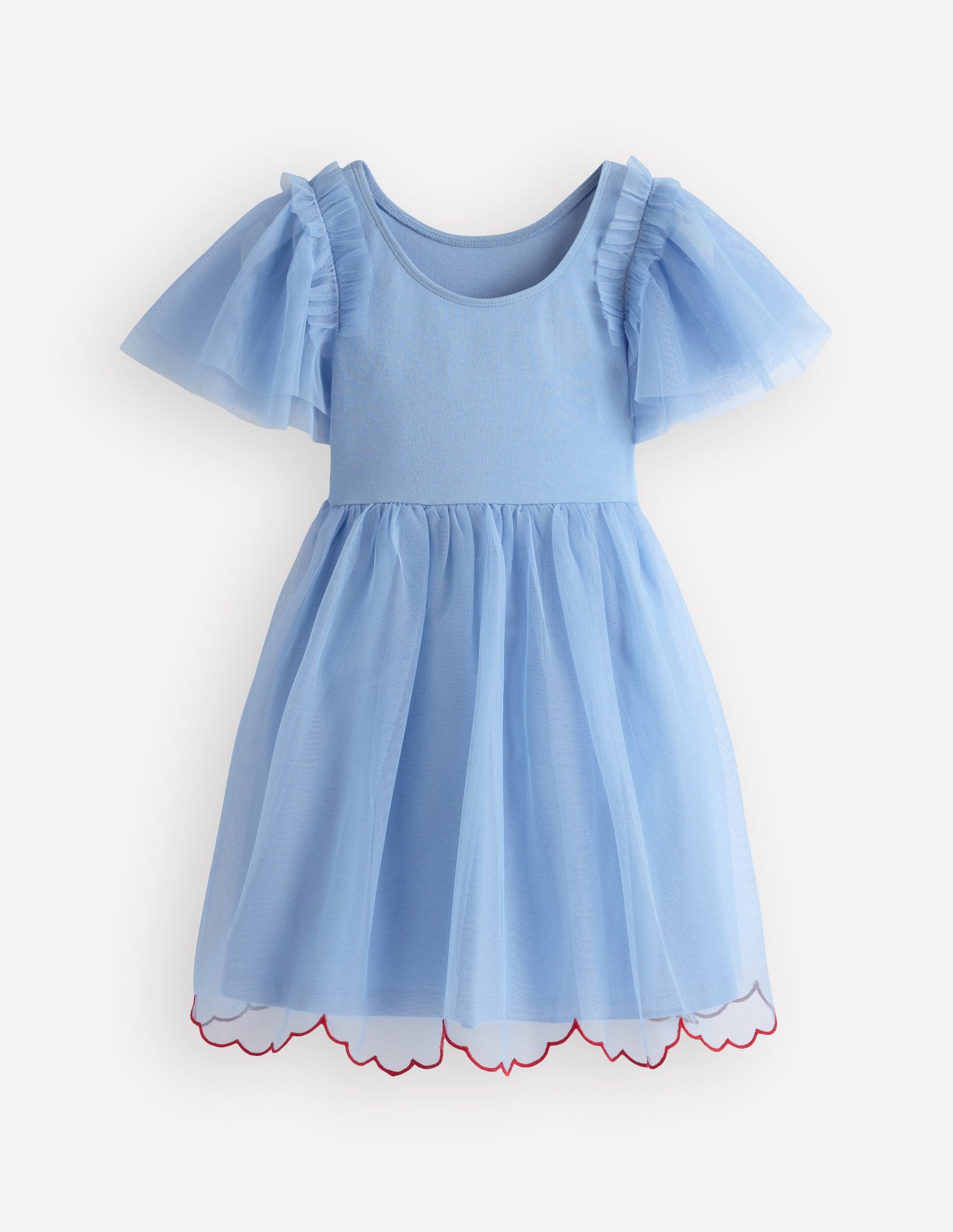 Kurzärmliges Tüllkleid mit Logo-Blau Herzen-2
