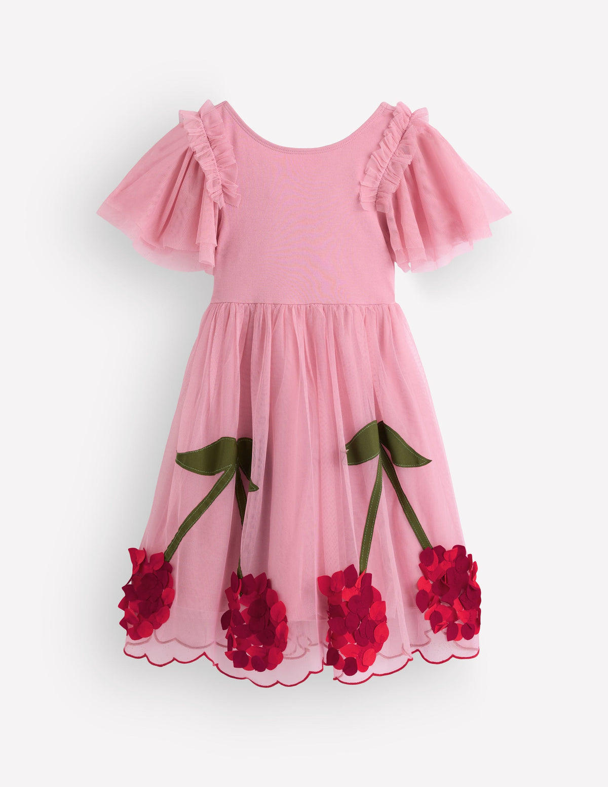 Kurzärmliges Tüllkleid mit Logo-Rosa Kirsch-Applikation - Image 1