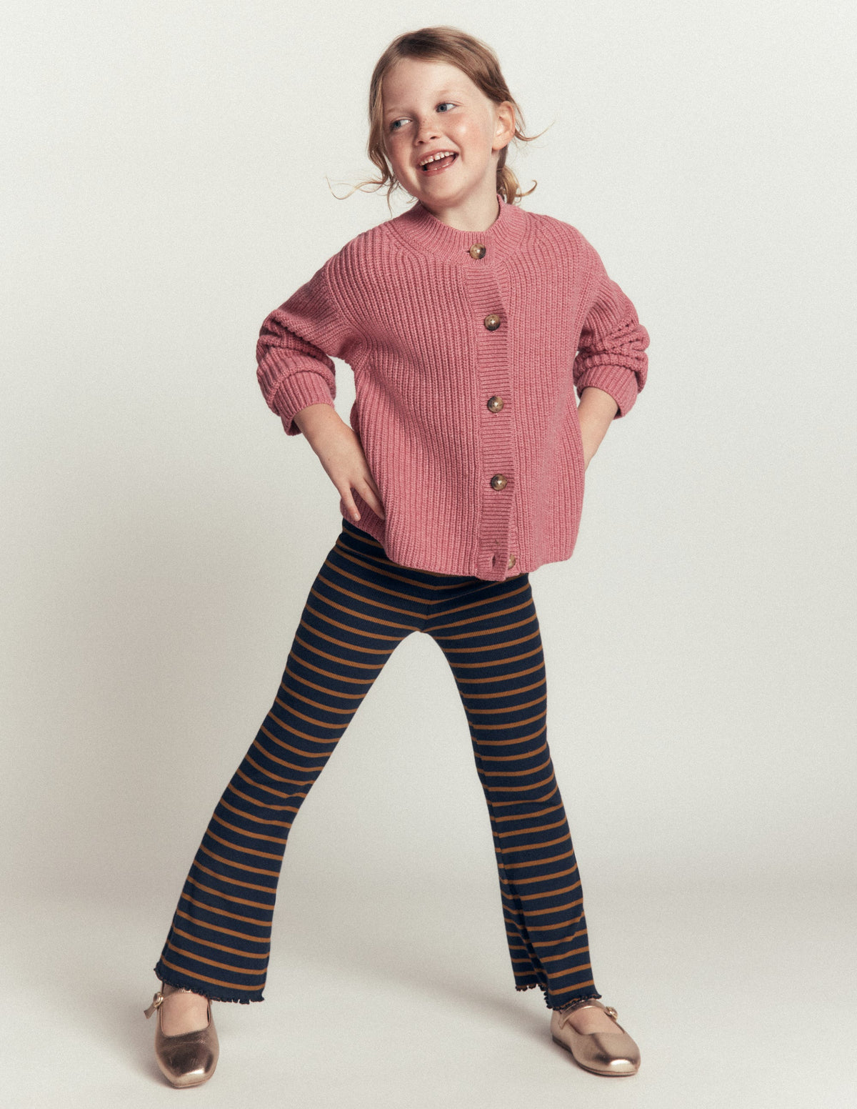 Gerippte, ausgestellte Leggings-Dunkelblau/Streifen-1