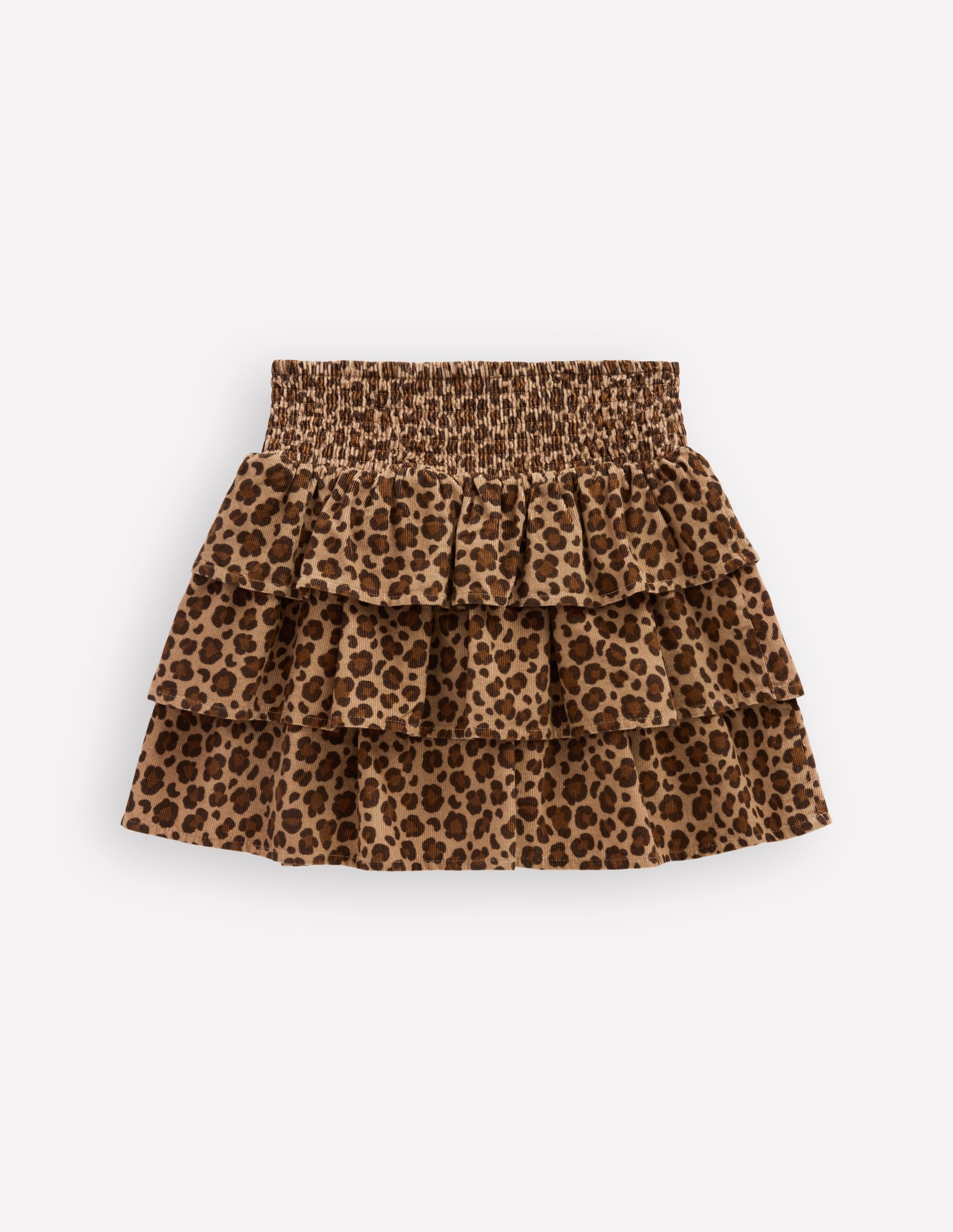 Jupe volantée à taille smockée-Velours côtelé léopard marron - Image 2