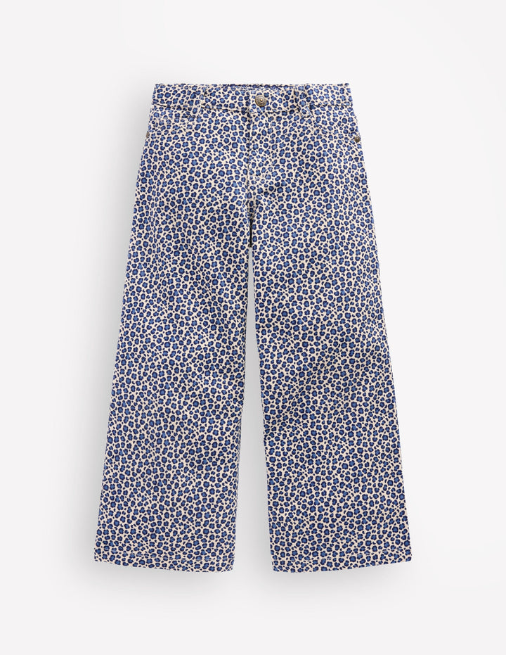 Wide Leg Jeans-Calico White/ Blue Leopard
