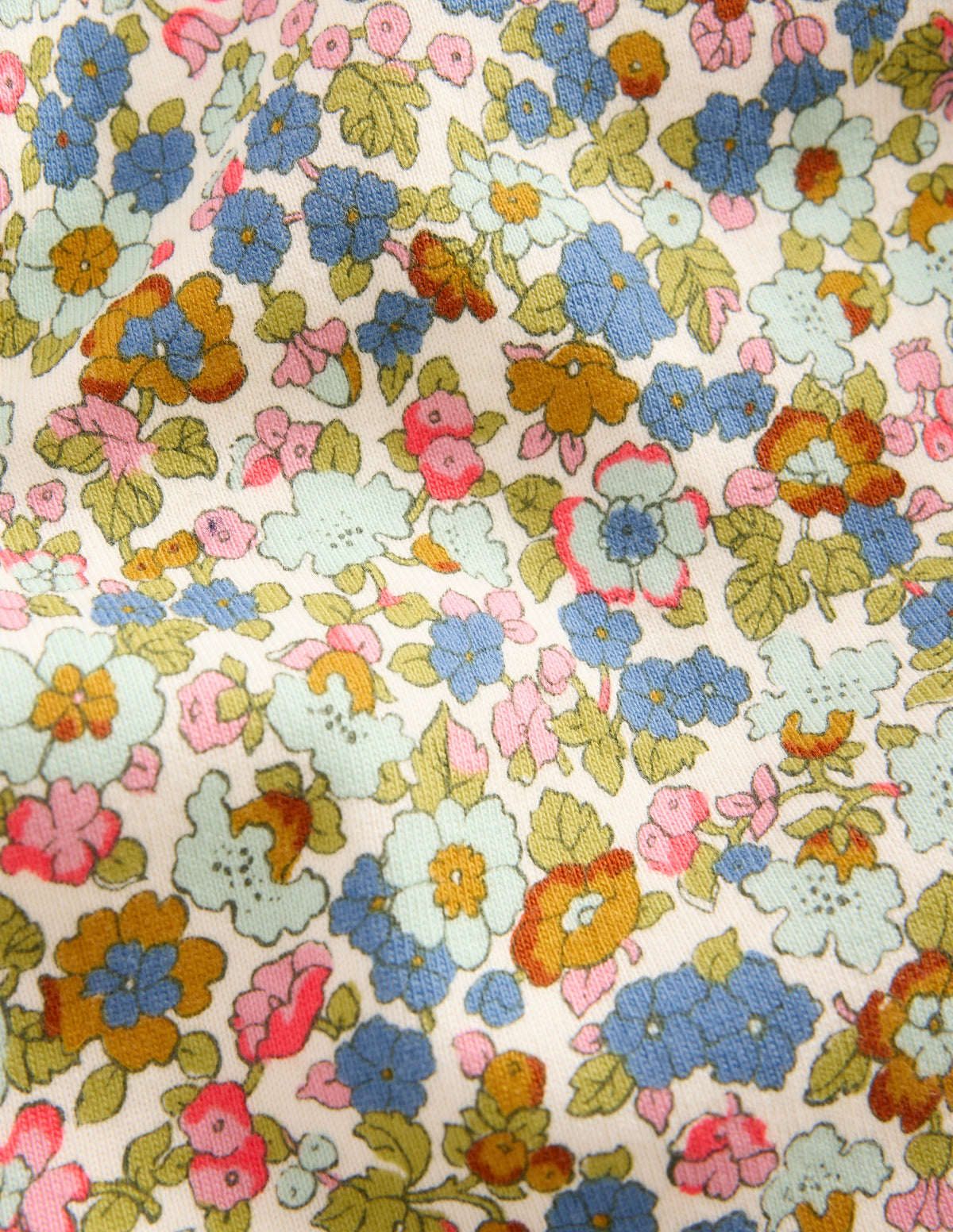 Eng anliegender, langer Schlafanzug-Vintage-Blau Blumenbeet-3