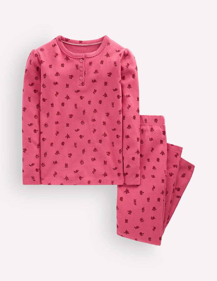 Eng anliegender Henley-Schlafanzug-Blumenmuster