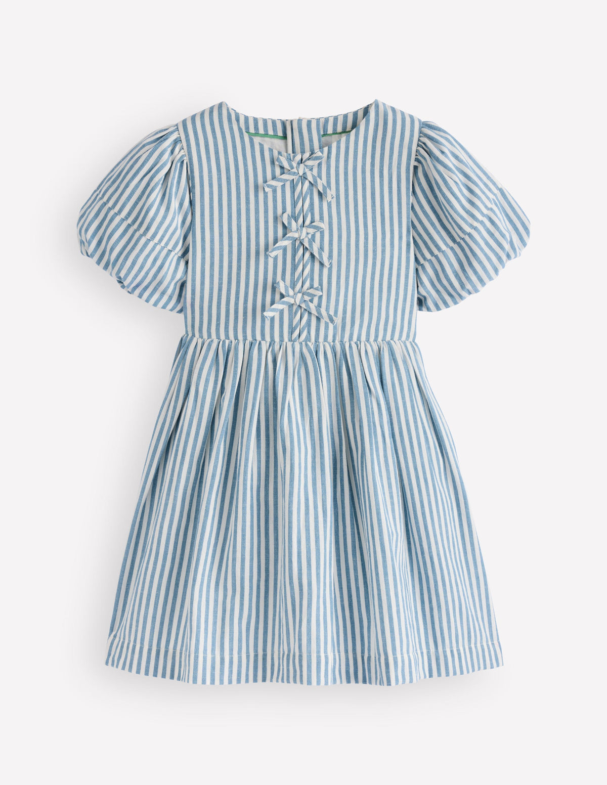 Gewebtes Kleid mit Schleife vorn-Blau Streifen-1