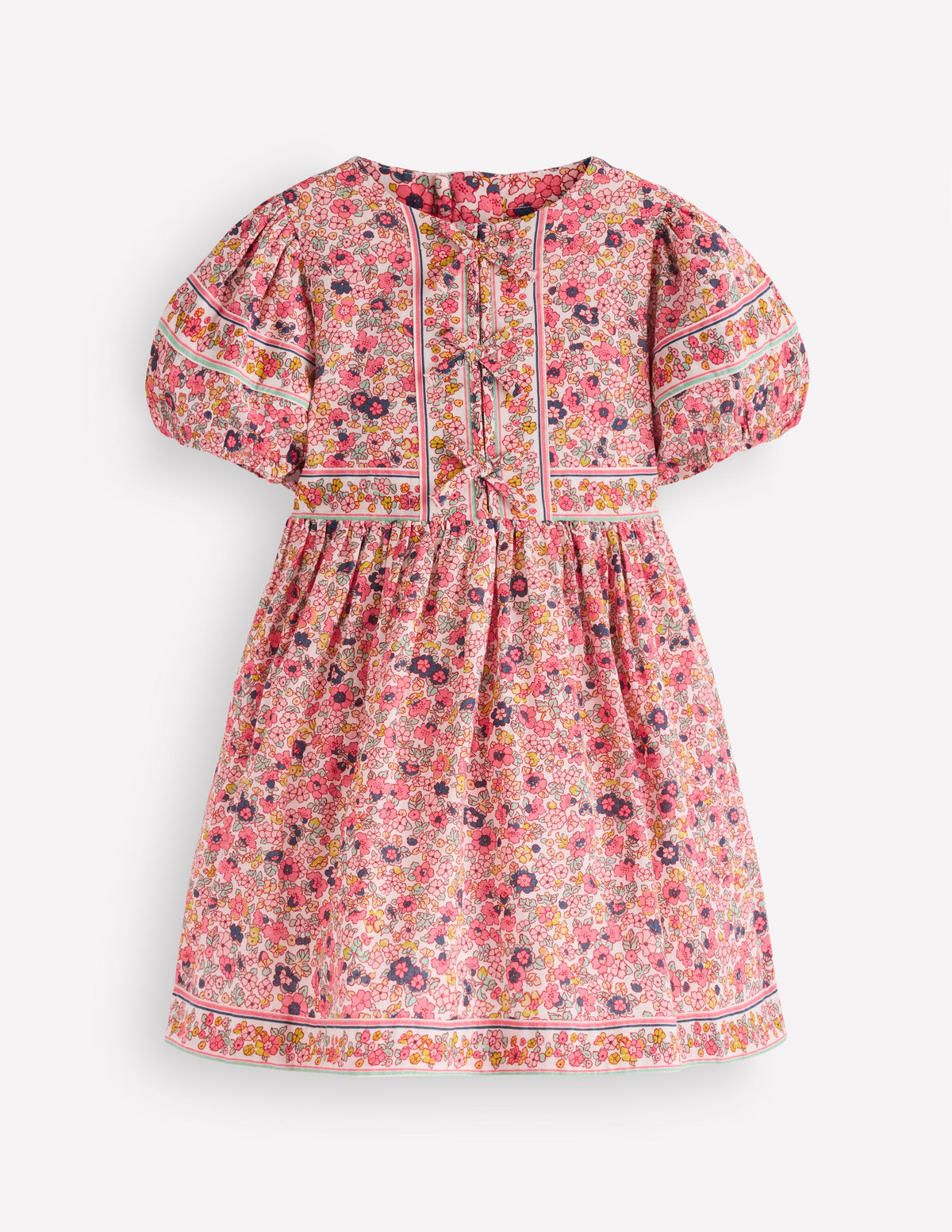 Gewebtes Kleid mit Schleife vorn-Sanftes Naturweiß Blumenbeet-1