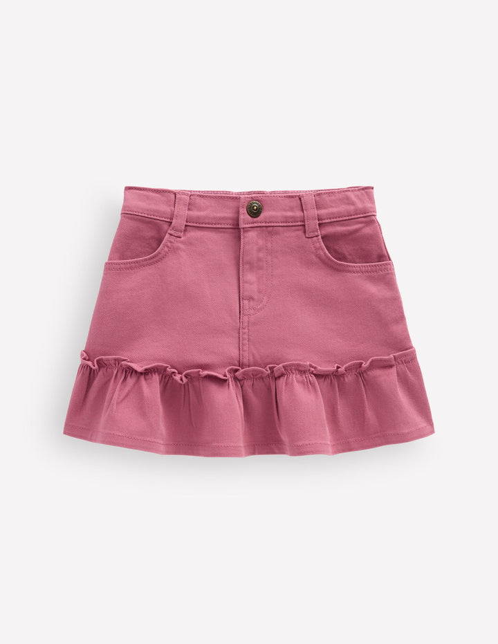 Jupe en jean à ourlet volanté-Bruyère rose