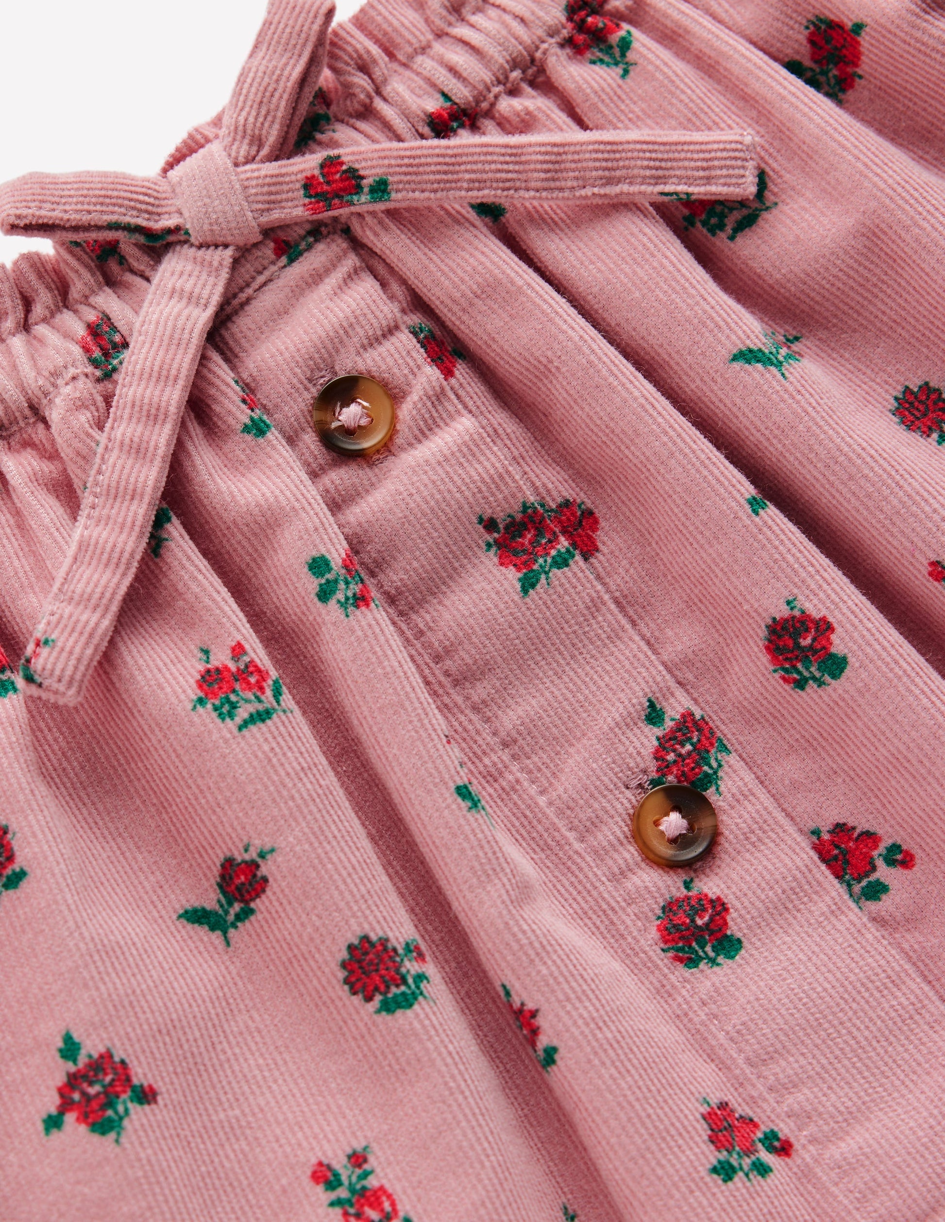 Gewebter Rock mit durchgehender Knopfleiste-Vintage-Rosa Kleines Blumenmuster-3