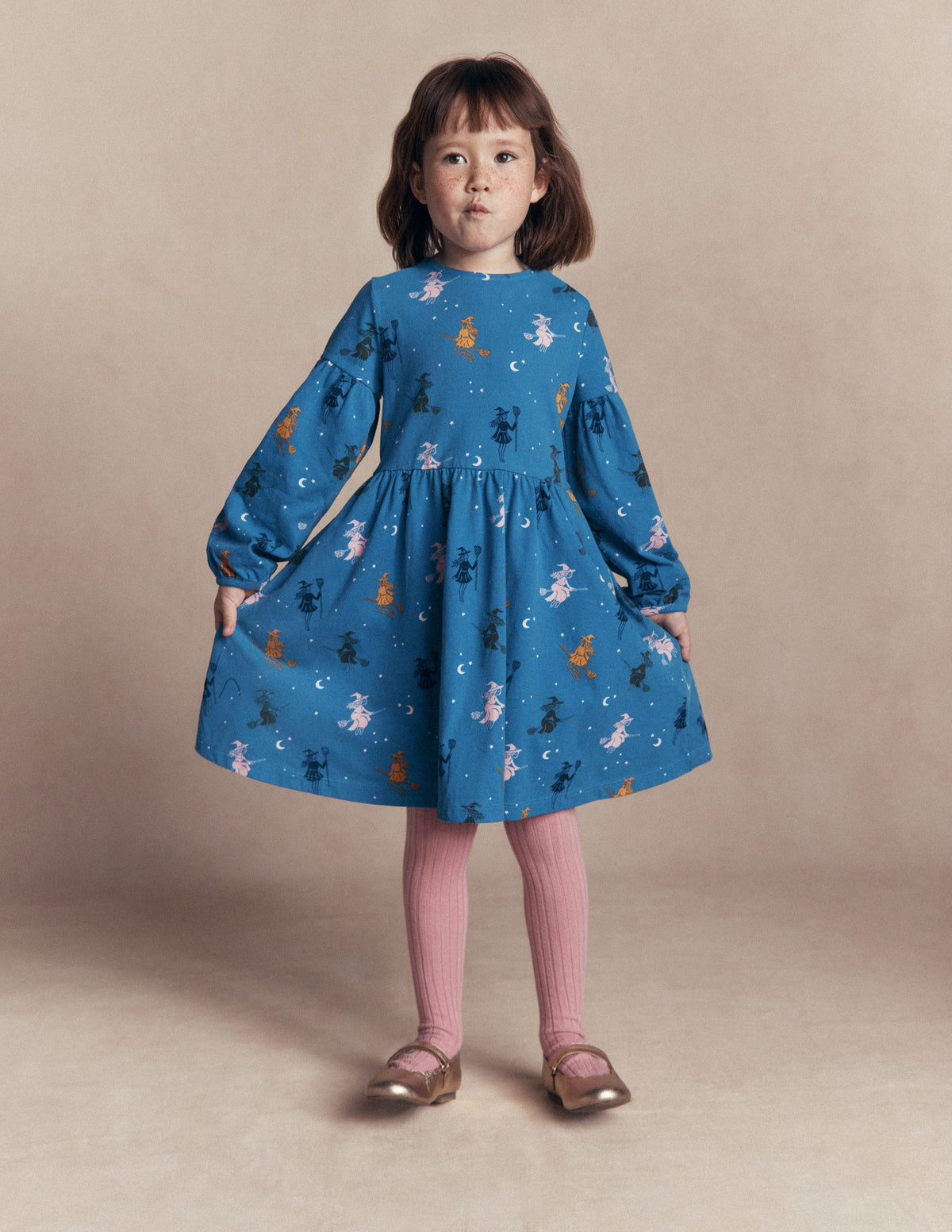 Robe Madeline à manches blousantes-Sorcières d'Halloween bleu - Image 1